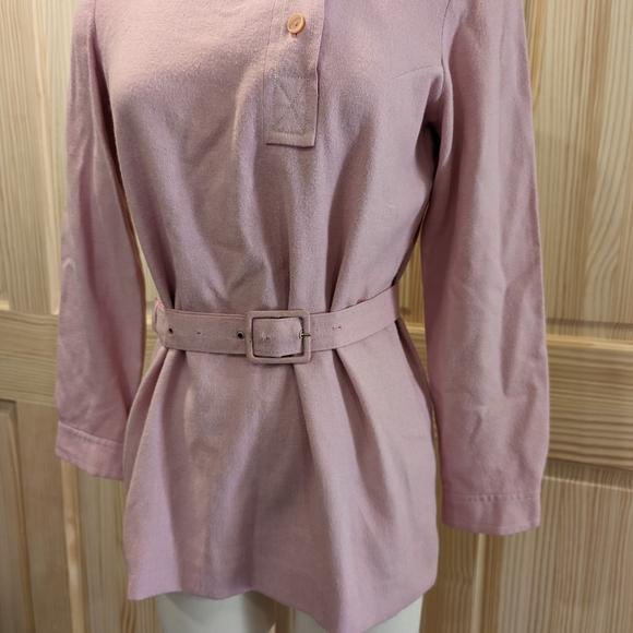 Vintage 60s pink mauve belted pullover tunic top - Picture 4 of 7
